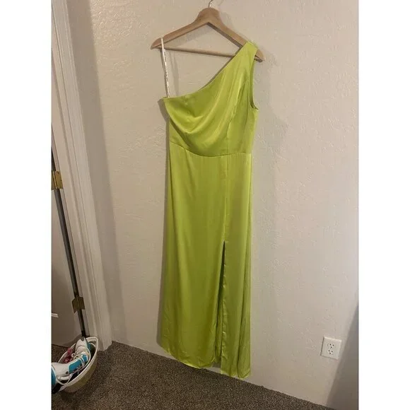 Y Birdy Grey Kira One Shoulder Satin High Slit Bridesmaid Formal Dress - Picture 3 of 10